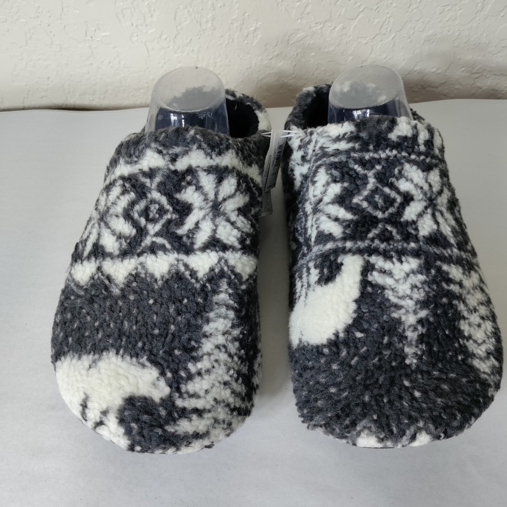 Old Navy Womens Sherpa Mule Slippers Gray White Fair Isle Polar Bear Snowflake L
